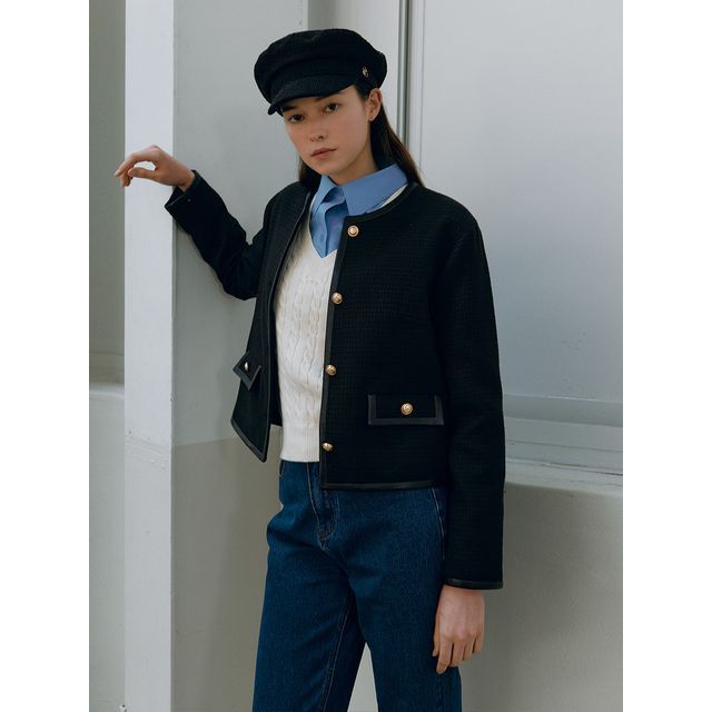 Golden-Button Tweed Jacket (Black)