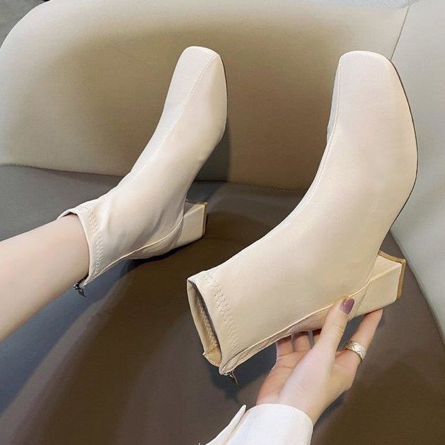 Chunky Short Boots Heel Plain