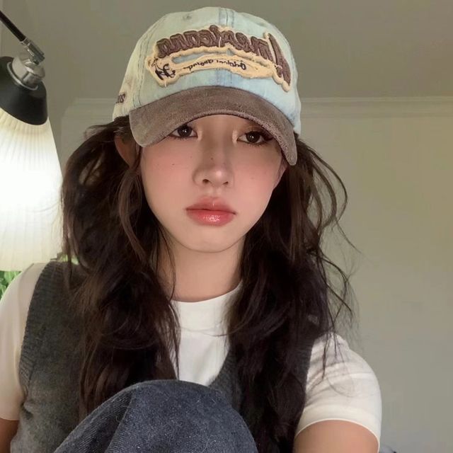 Embroidered Cap Two-Tone Letter Denim Baseball