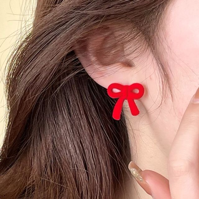 Bow Stud Flocking Earring