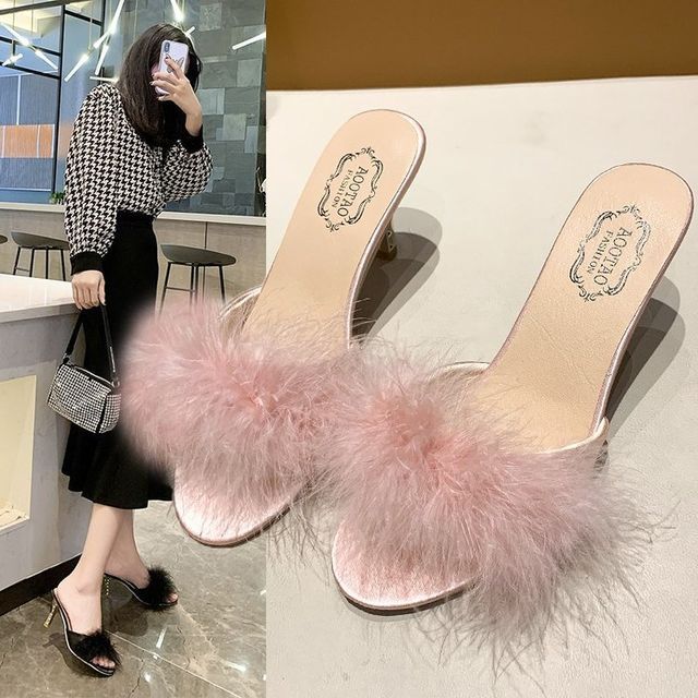 Sandals Heel Feather Slide High