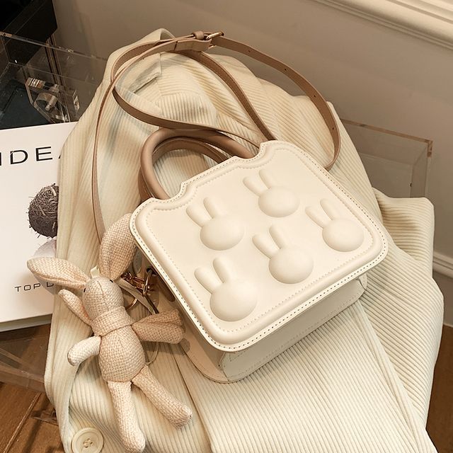 Crossbody Leather Handle Top Rabbit Faux Bag