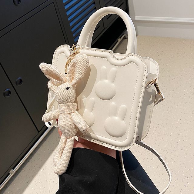 Crossbody Leather Handle Top Rabbit Faux Bag
