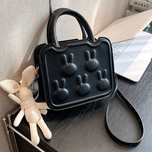 Crossbody Leather Handle Top Rabbit Faux Bag