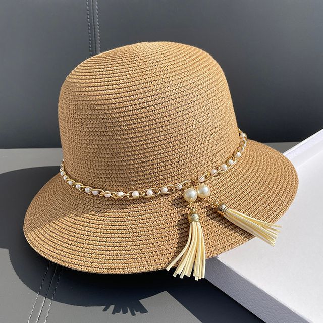 Faux Bucket Pearl Hat Straw