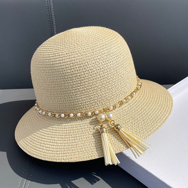 Faux Bucket Pearl Hat Straw