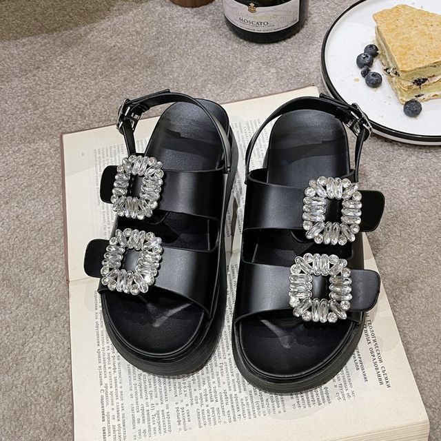 Sandals Platform Rhinestone Slingback