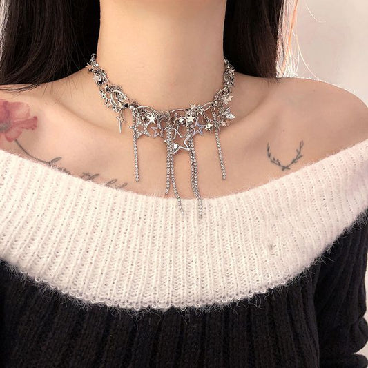 Star Alloy Choker Fringed