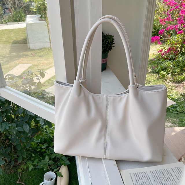 Leather Tote Plain Faux Shoulder