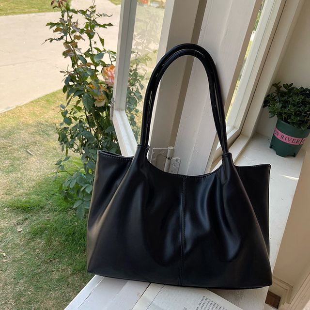 Leather Tote Plain Faux Shoulder
