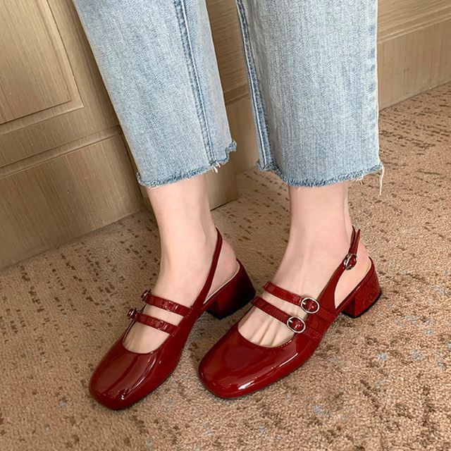 Sandals Slingback Plain Heel Chunky