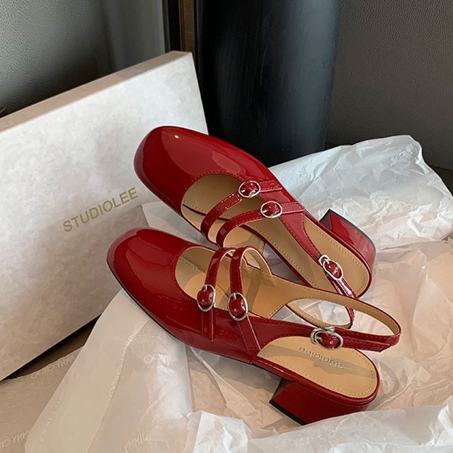 Sandals Slingback Plain Heel Chunky