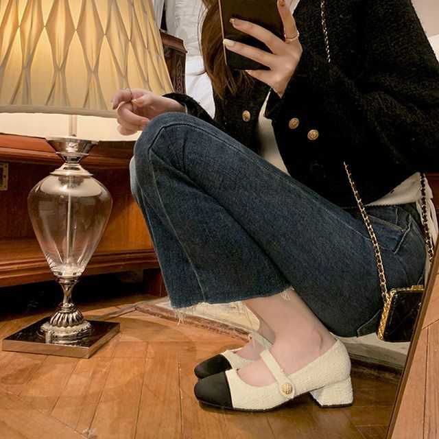 Cap-Toe Heel Pumps Block Mary Jane