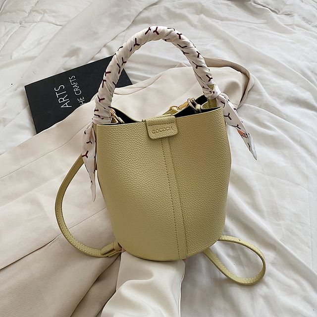 Faux Leather Top Handle Bucket Bag