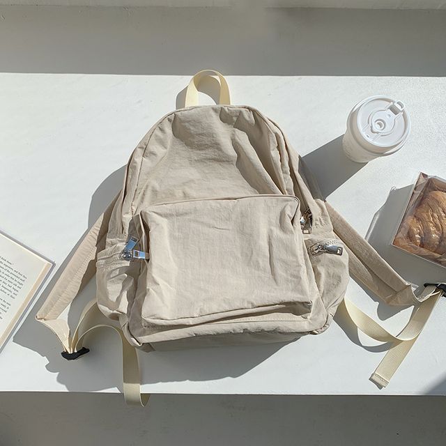 Nylon Plain Zip Backpack