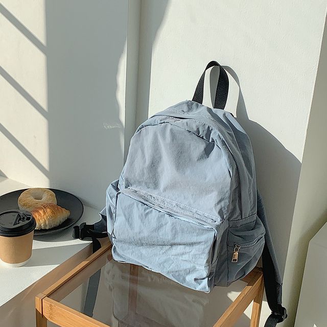 Nylon Plain Zip Backpack