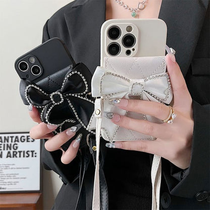 Embellished Card Holder Phone Case - iPhone 14 Pro Max / 14 Pro / 14 Max / 14 / 13 Pro Max / 13 Pro / 13 / 13 mini / 12 Pro Max / 12 Pro / 12 / 12 mini / 11 Pro Max / 11 Pro / 11 / SE / XS Max / XS / XR / X / 8 / 8 Plus / 7 / 7 Plus