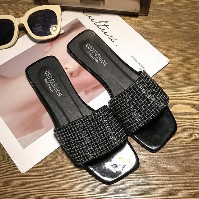 Flat Sandals Rhinestone Slide