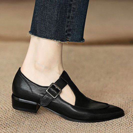 Pointed Jane Mary T-Strap Plain Shoes