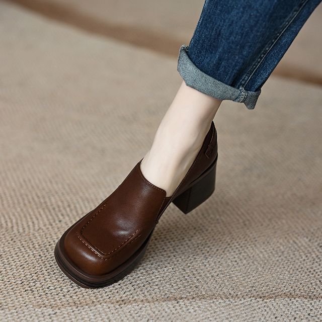 Block-Heel Buckled Loafers