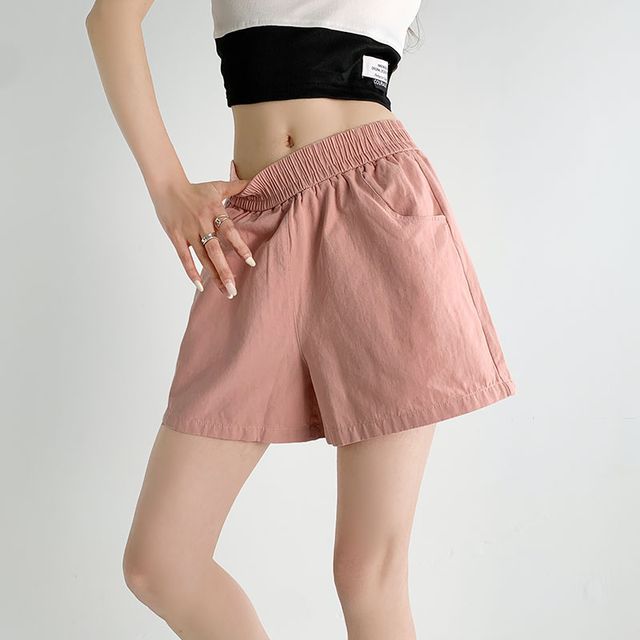 Elastic Waist Plain Shorts