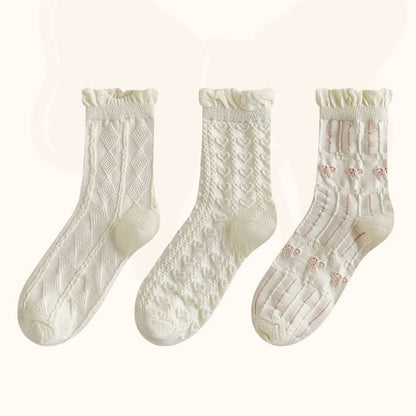 Set of 3 Pairs: Plain Ruffle Trim Socks