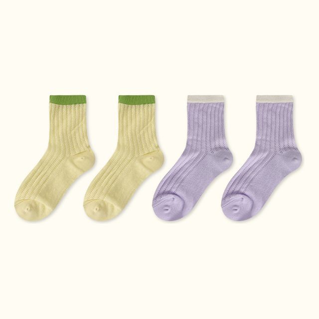 Contrast Trim Pointelle Knit Socks / Set