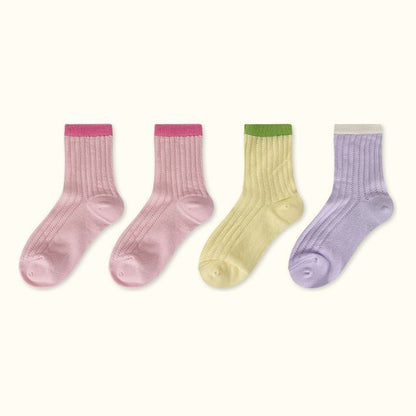 Contrast Trim Pointelle Knit Socks / Set