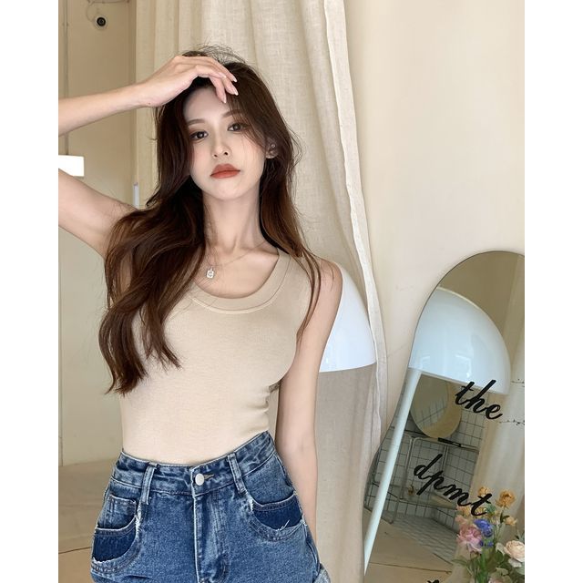 Neck Tank Scoop Plain Top