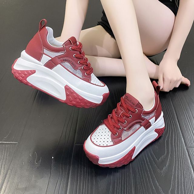 Platform Panel Sneakers Wedge Mesh Hidden