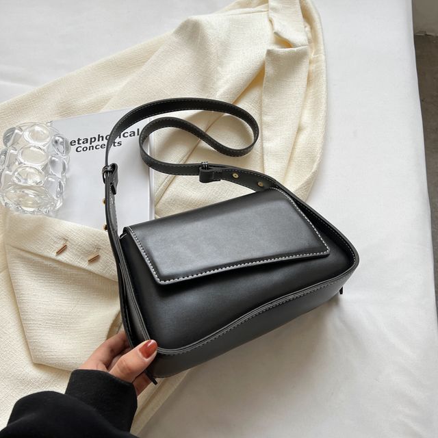 Faux Leather Asymmetrical Flap Crossbody Bag