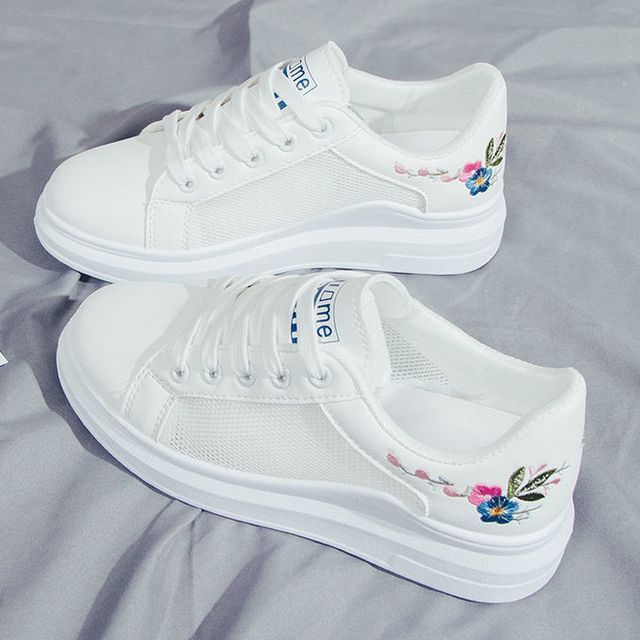 Floral Embroidered Platform Sneakers