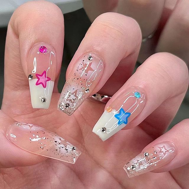 Star Print Pointed Press-On Nails