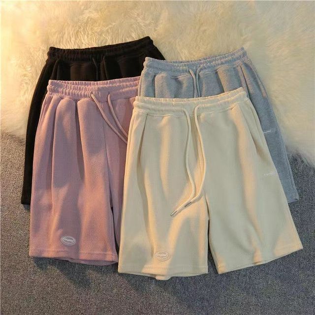 Plain Shorts Sweat Drawstring Waist
