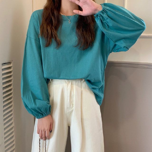 Round Sleeve Plain Balloon Tee Neck