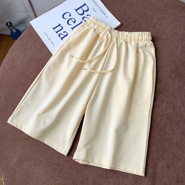 Plain Shorts Sweat Drawstring Waist