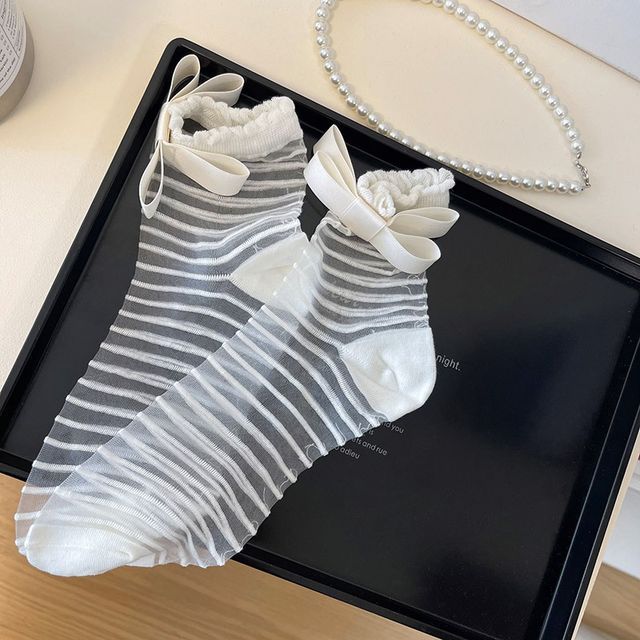 Bow Striped Mesh Socks