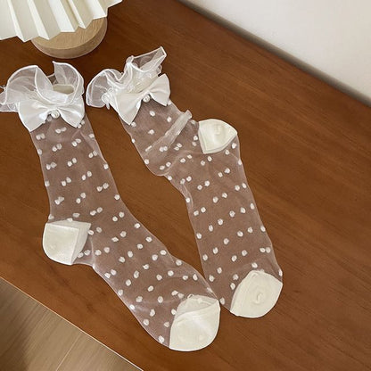 Bow Dotted Mesh Socks