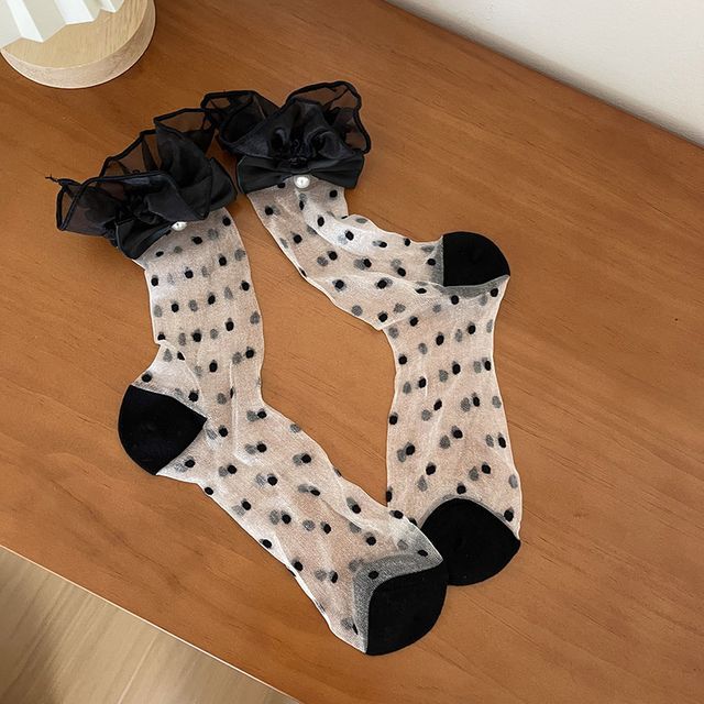 Bow Dotted Mesh Socks