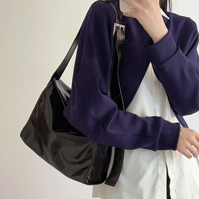 Faux Leather Plain Flap Shoulder Bag