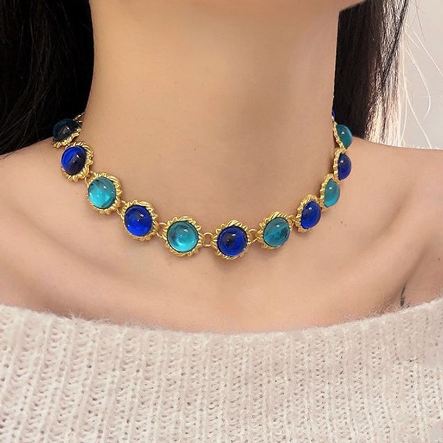 Alloy Gemstone Choker Faux