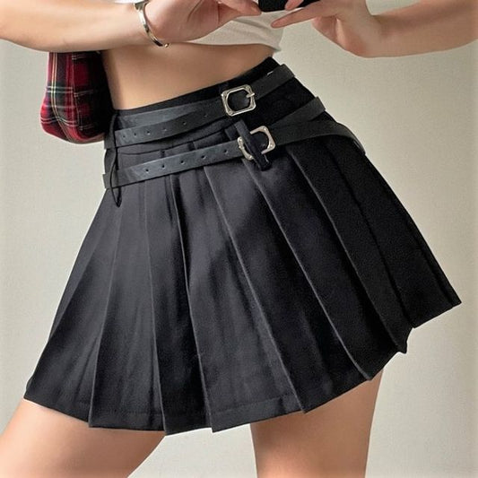 Rise Plain Pleated Mini Skirt High