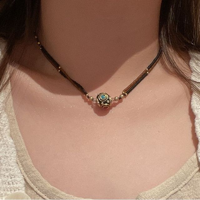 Bead Pendant Cord Bracelet Choker /