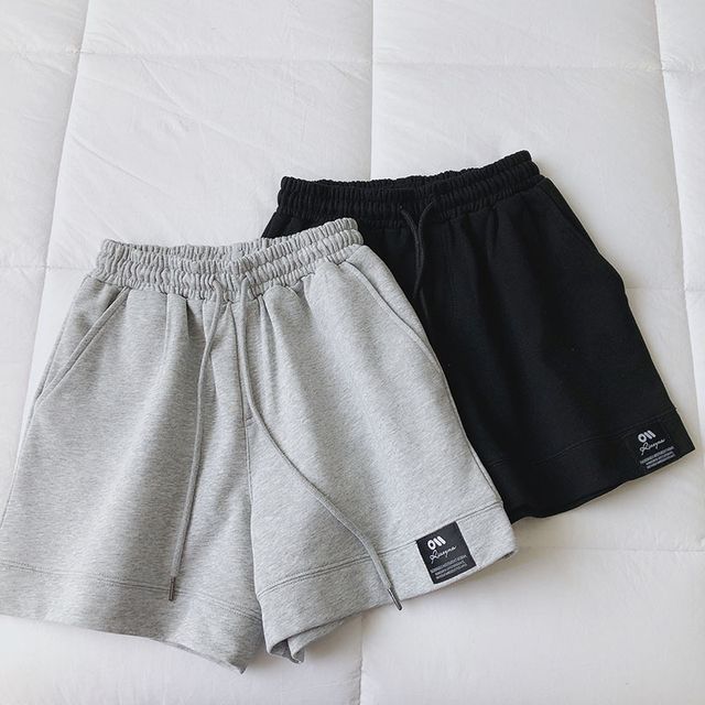 Shorts High Applique Label Plain Waist