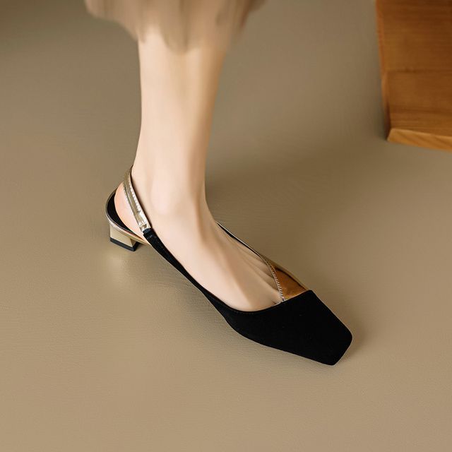 Toe Square Sandals Slingback Low-Heel