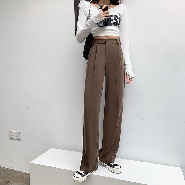 High Rise Plain Wide Leg Suit Pants