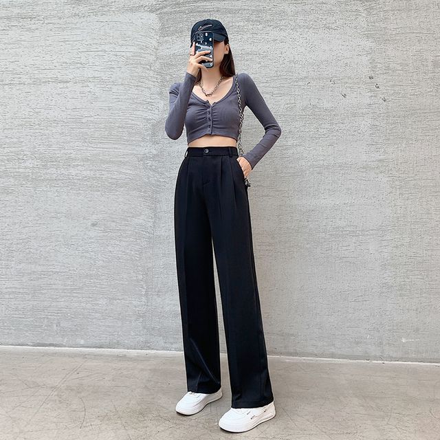 High Rise Plain Wide Leg Suit Pants