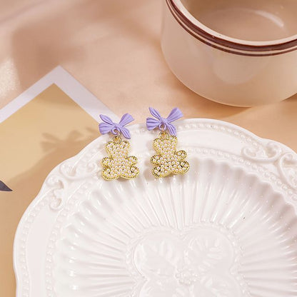 Bow Pearl Bear Alloy Earring