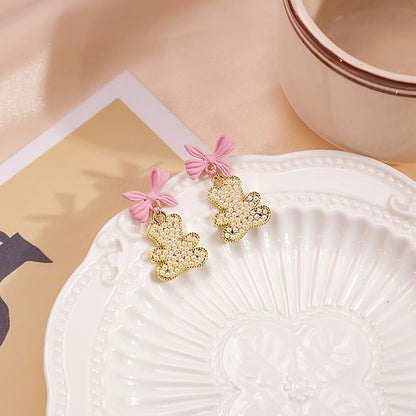 Bow Pearl Bear Alloy Earring