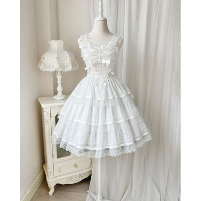 Sleeveless U-Neck Plain Tiered A-Line Lolita Dress